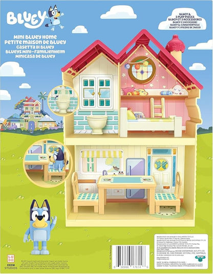 Mini House Playset with 2.5" Figure & 5 Accessories, 3 Room Play House Toys with Carry Handle, Compact Travel Toy