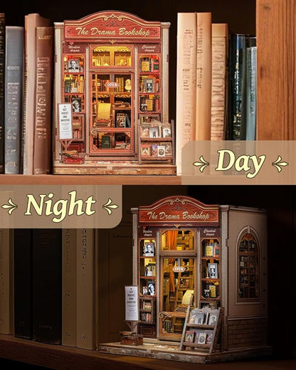 CUTEBEE Book Nook Kit - DIY Miniature House Dollhouse Kit for Adults and Teens, Booknook Tiny House Bookshelf 3D Wooden Puzzle, Gifts for Family (Drama Bookshop)
