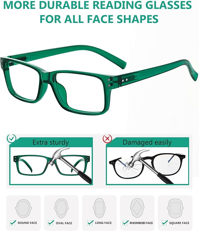 Eyekepper Vintage Reading Glasses for Men - 3 Pairs Black and 2 Pairs Green - Spring Hinges Classic Readers +3.50