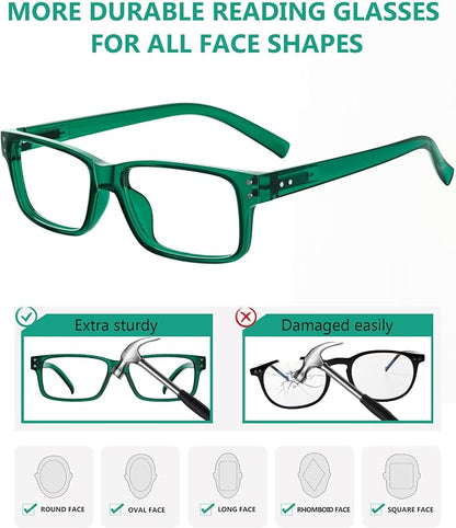 Eyekepper Vintage Reading Glasses for Men - 3 Pairs Black and 2 Pairs Green - Spring Hinges Classic Readers +3.50