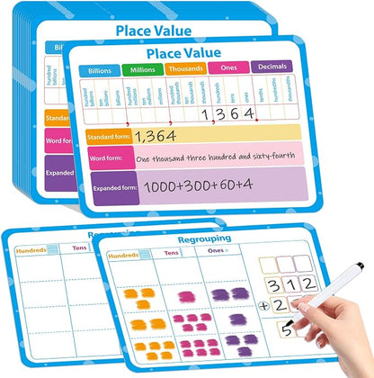 12 Pack Double Sided Value Chart Dry Erase Board,12" x 9" Multiplication Flash Cards,Math Manipulatives Small White Board for Kids,Math Games Chart for Preschool Learning,Homeschool Essentials