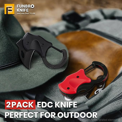 FUNBRO 2 Pack Small Pocket Knife Gifts for Men & Women | Folding Box Cutter, Birthday & Christmas Stocking Stuffers Gifts for Wife Husband Dad Mom (Black & Red)