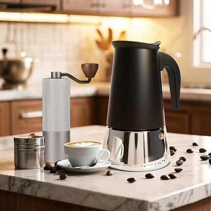 9 Cup Stainless Steel Moka Pot, 450ml Stovetop Espresso Maker, Black
