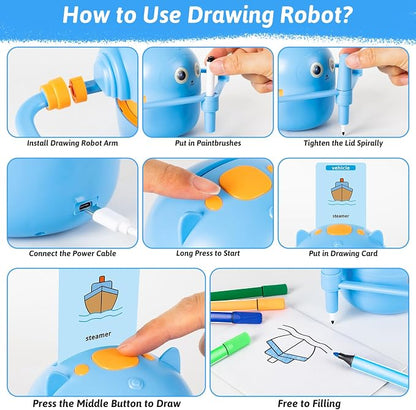 Drawing Robot for Kids with Music, Interactive Educational Drawing Machine with 100 Drawing Cards & 16 Color Pens, Magic Painting Learning Toy Gift for Girls and Boys Age 3 4 5 6 7 8