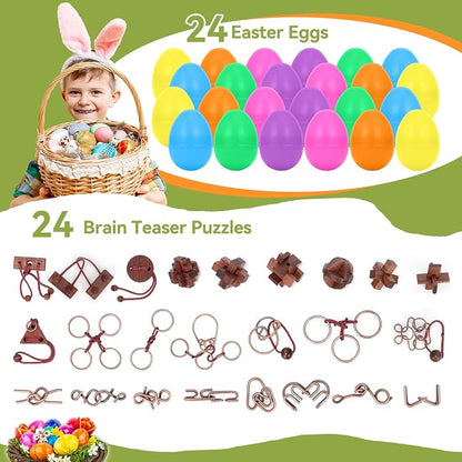 24 Pcs Brain Teaser Puzzles for Adults and Teens - Metal Puzzles 3D Puzzle Game Toys for Adults Teens - Wooden Unlock Interlocking Puzzle Adult IQ Education Smart Toys