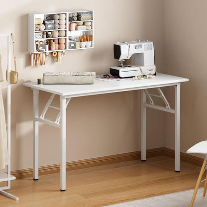 Need Office Computer Desk 39.3 Inch Sturdy Folding Laptop Table White | White Frame Writing Gaming Work Table/Foldable Home Office Desk/Sewing Table, No Assembly Required