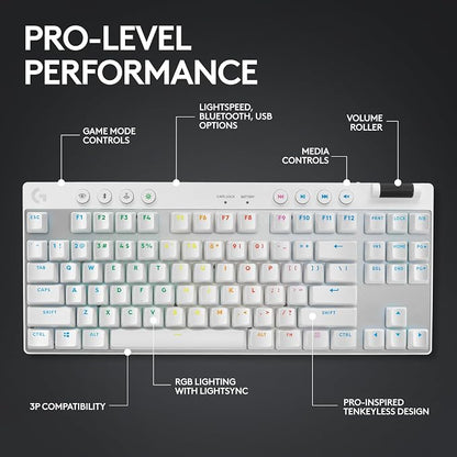 Logitech G PRO X TKL Lightspeed Wireless Gaming Keyboard (Tactile) - White | Lightspeed wireless, Ultra-Portable Tenkeyless Design, LIGHTSYNC RGB, PBT keycaps, Tactile Switches