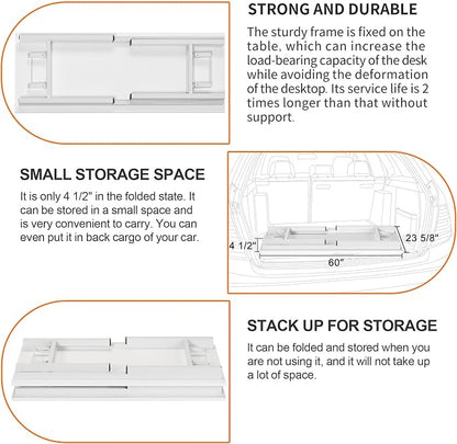Need Office Computer Desk 60 Inch Sturdy Folding Laptop Table White | White Frame Writing Gaming Work Table/Foldable Home Office Desk/Sewing Table, No Assembly Required