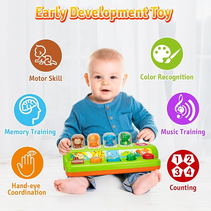 Duchong Pop Up Toys for 1 Year Old Boy Girls, Interactive Cause and Effect Learning Toys with Music & Light for Baby 6 7 8 9 10 11 12 Months, Christmas Birthday 1st Gifts for Toddlers
