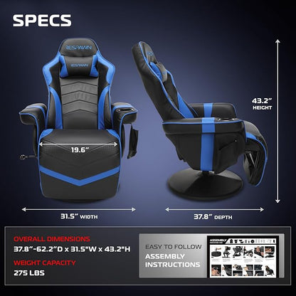 Respawn 900 Gaming Recliner Chair with Footrest, Cup Holder and Swivel | Ergonomic gaming recliner with footrest, cup holder, lumbar support, 135° recline & 360° swivel for console gaming