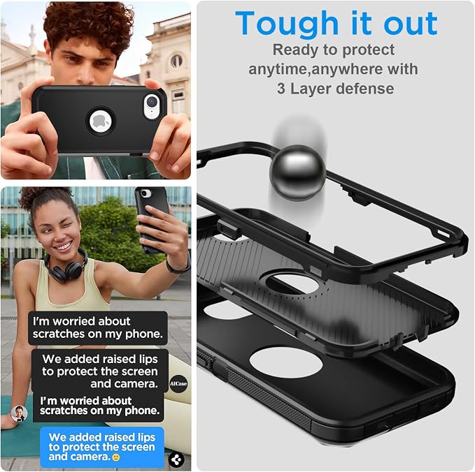 AICase for iPhone 17e/iPhone 16e Case 2026,Heavy Duty Drop Protection Full Body Rugged Shockproof/Drop Proof/Dust proof Military Protective Tough Durable Cell Phone Cover for iPhone 17e/16e 6.1_3