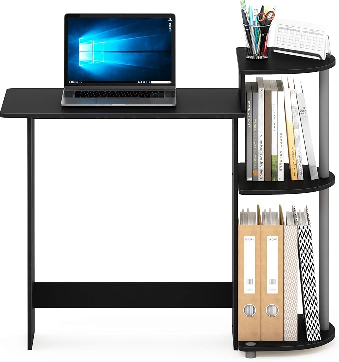 Furinno Compact 29-Inch Computer Desk, Gaming Desk with Shelves, Office Desk with Book Shelf, for Home Office, Study Room, Dorm, Bedroom, Black