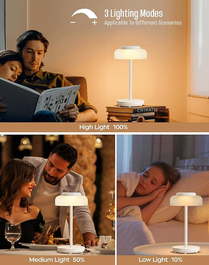 QiMH Battery Operated LED Table Lamp, 5000mAh Cordless Desk Lamp with 3 Level Brightness Touch Control, Mini Rechargeable Night Light for living room, Bedroom, outdoor bar (White)