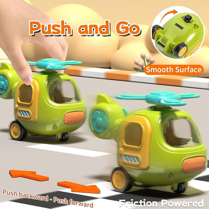 Baby Toys Push Cars for 1 2 3 Year Old 2 Pack Friction Powered Airplane Fire Trucks for Toddlers 1-3 Lights and Musical Toys for 1 Year Old First Birthday Gifts for Toddler