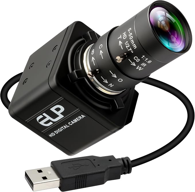 USB Camera 16 Megapixes High Resolution 5K USB Webcam with CS Mount 5-50mm Manual Varifocus Lens Close UP OpenCV Camera Free Driver Plug and Play for Windows Linux Laptop Jetson Nano