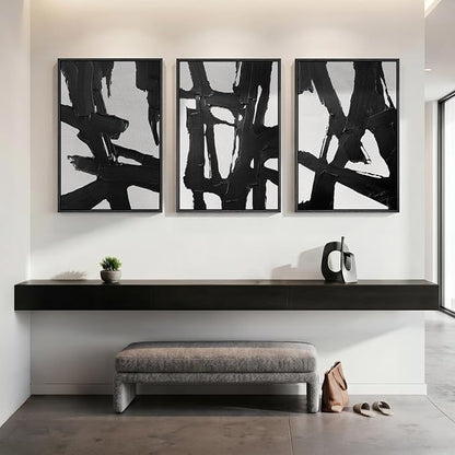 Large Framed Black and White Abstract Wall Art for Living Room, 3 Piece Canvas Prints Paintings Artwork for Walls, Modern Minimalist Wall Decor for Bedroom Dining Room Office hallway 24x36 In