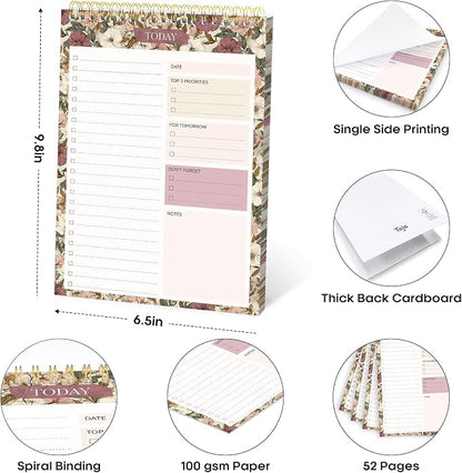Taja To Do List Notepad, Undated Daily Planner for Work and Goal Setting | Mauve Muse, 52 Sheets, 9.8" x 6.5" , for Office, Home and school, Daily Task Planning, Notes and Everyday Organization