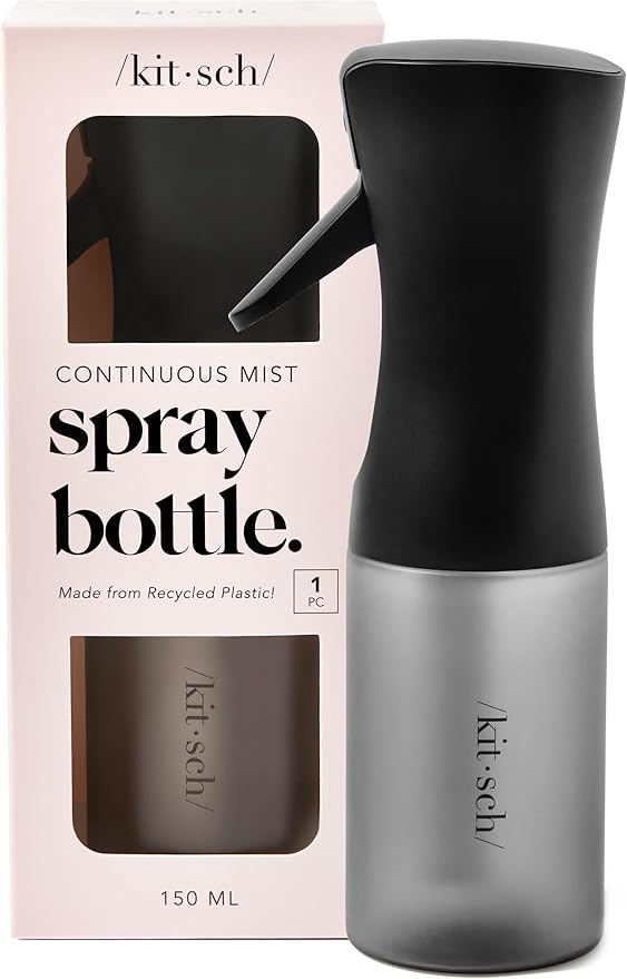 Kitsch Continuous Spray Bottle for Hair – Black, 150ml | Fine Mister Spray Bottle & Water Spray Bottle – Recycled Hair Spray Bottle – Spray Bottles for Cleaning, Styling, & More