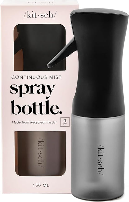Kitsch Continuous Spray Bottle for Hair – Black, 150ml | Fine Mister Spray Bottle & Water Spray Bottle – Recycled Hair Spray Bottle – Spray Bottles for Cleaning, Styling, & More