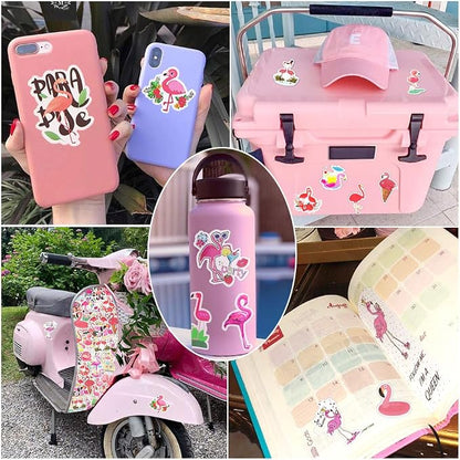 QTL Flamingo Stickers for Kids, Flamingo Party Supplies, Waterproof Vinyl Stickers for Water Bottle and Laptop, 50PCS