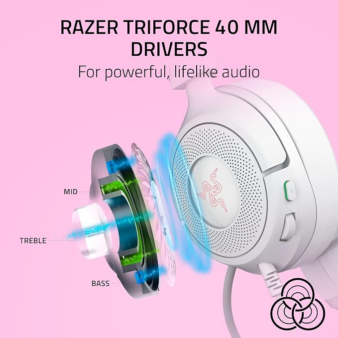 Razer Kraken Kitty V3 X Wired Gaming Headset, Kitty Ears, White | HyperClear Cardioid Mic, 40 mm Drivers, 7.1 Surround Sound, Comfy Ear Cushions, Cross-Platform via 3.5mm PC, PS5, Xbox