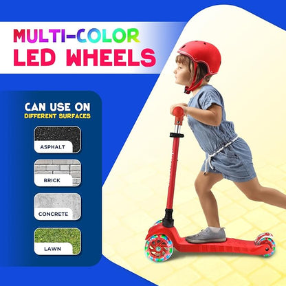 HighMaster Kids Scooter – 3 Wheel Kick Scooter for Children and Toddlers – Adjustable Handlebar with LED Wheel Lights – Indoor and Outdoor Fun