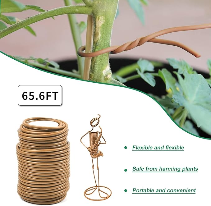 Decoroca Soft Plant Ties for Support - 65.6' Reusable Waterproof Plant Wire, Garden Twist, Office Organization and Decoration Binding（3pcs/Brown）