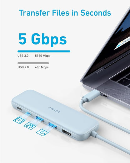Anker USB C Hub, 5-in-1 USBC to HDMI Splitter with 4K Display | 85W Max PD, 1 Powered USB-C 5Gbps & 2 Powered USB-A 3.0 5Gbps Data Ports, for MacBook Pro, MacBook Air, Dell and More (Blue)