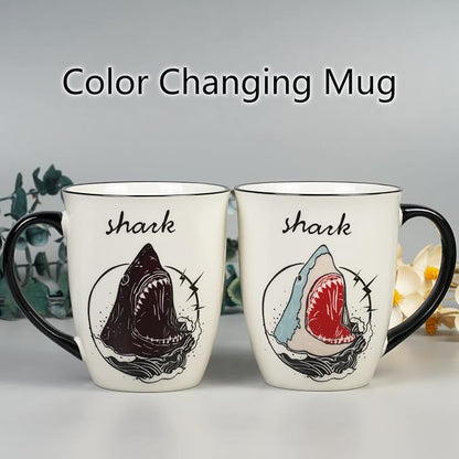 Shark Heat Changing Coffee Mug Cool Color Changing Mug Ceramic Coffee Mug Gifts for Men Women Black and White