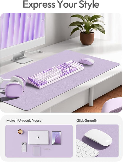 YSAGi Leather Desk Pad Protector, Office Desk Mat, Large Mouse Pad, Non-Slip PU Leather Desk Blotter, Laptop Desk Pad, Waterproof Desk Writing Pad for Office and Home (Light Purple, 47" x 17")