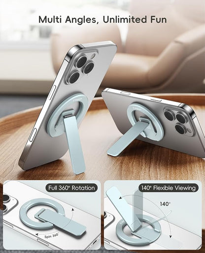 Double-Sided Magnetic Phone Stand Grip, Strong Magnetic Kickstand Desk Holder for Mag&Safe and Smartphone, Foldable Adjustable Design, Blue