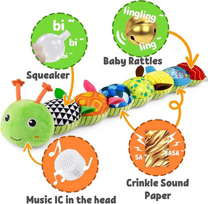 LIGHTDESIRE Baby Toys Musical Caterpillar,Infant Stuffed Animal Toy with Crinkle and Rattles,Soft Sensory Toys with Textures for Tummy Time Newborn Boys Girls 0 3 6 12 Months(Green)
