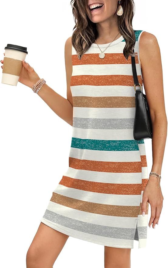 WIHOLL Casual Dresses for Women Crewneck Sleeveless Tank Dress Summer Spring Boho Vacation Clothes