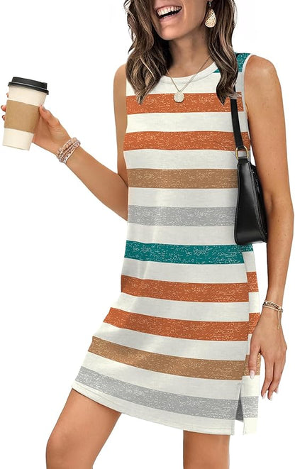 WIHOLL Casual Dresses for Women Crewneck Sleeveless Tank Dress Summer Spring Boho Vacation Clothes