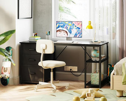 AODK 51 Inch Computer Desk with Drawers & USB Power Outlets | Reversible Home Office Desk with Storage Shelves, Work from Home, Modern Work/Writing/Study Table for Bedroom, Black