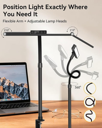 LED Desk Lamp Clamp 24W Adjustable Neck Touch Remote Control | 24W Ultra Bright LED Lighting, Flexible Adjustable Clamp Design, Flexible Adjustable Clamp Design