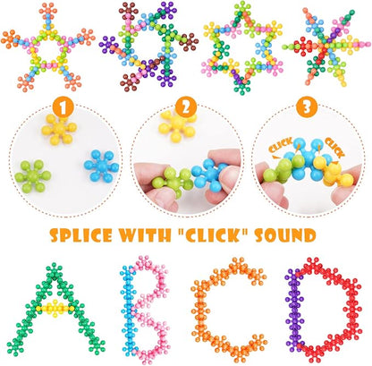 Building Blocks Educational Toy - 300PCS Snowflake Stem Construction Set for Kids 3+, Safe Non-Toxic Storage Case, Learning Gifts for Boys Girls, Multi-Color