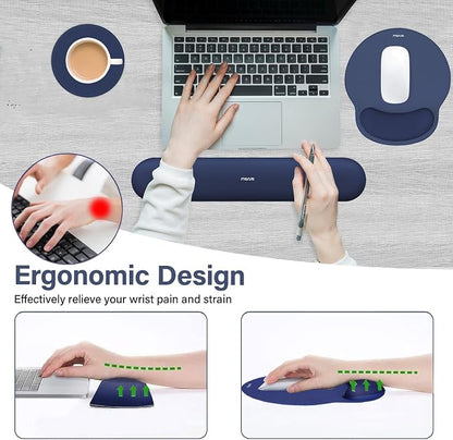 MOSISO Wrist Rest Support for Mouse Pad&Keyboard Set, Navy Blue | Circle Curved Ergonomic Mousepad Non-Slip Base Home/Office Pain Relief&Easy Typing Pad with Soft Cloth&Silicone Lining
