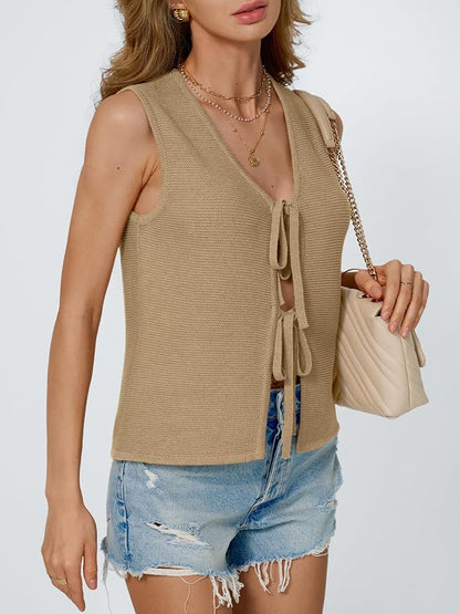 LILLUSORY Womens Tie Front Tops Vacation Sweater Vest | Bohemian Style, Beach Resort Wear, Concert Western Outfits, Crochet Tops, Vacation Outfits, Cute Y2k Sleeveless 2026