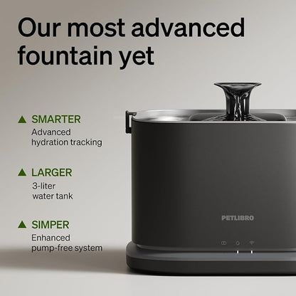 PETLIBRO Upgrade Cat Water Fountain Stainless Steel Tray, Dockstream 2 Cat Fountain Indoor, 3L/101oz Auto Cat Fountains for Drinking, App Monitoring Pet Water Fountain Dog, 5G WiFi Cat Water Dispenser