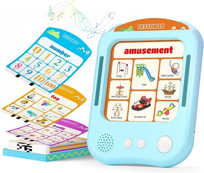 Interactive Educational Learning Tablet Toy for Kids,Screen-Free Phonics Learning Toy with 30 Flash Cards for Alphabets, Numbers, Words, Animals, Learn to Read for Boys Girls 3-5 Years Old, Blue