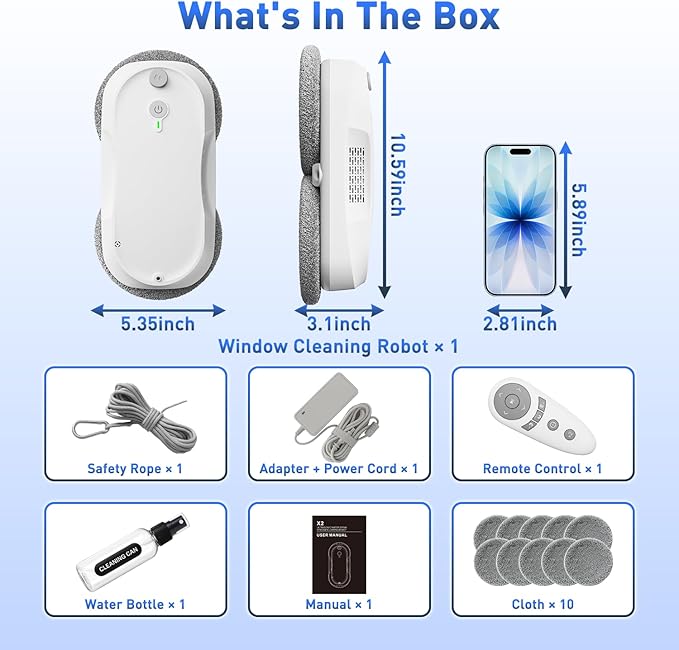 KKI Window Cleaning Robot,Upgraded Window Cleaner Robot, Auto-Dual Spray, Max 3200pa,3 Cleaning Modes & Edge Detection, Remote Control for High-Rise Windows, Glass Door,5Sets Cloths | Automatic,Dual Ultrasonic Spray, Max 3200pa, 3 Cleaning Modes & Edge...