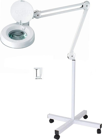 Quality Optics® Professional Series Illuminated Workstation Swing Arm Magnifier White Fluorescent with Stand 8 Diopter