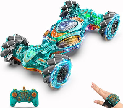 RC Cars, 1:12 Gesture Sensing Stunt Car Toys for Boys Girls 6-12 Year Old, 4WD Hand Remote Control Toy 360° Rotate Transform Off-Road Drift with Lights Sound, Birthday Xmas Gifts for Kids