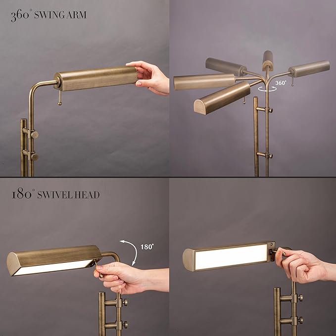 O'Bright Aurora LED Pharmacy Desk Lamp - Swing Arm, Industrial Design for Reading, Crafting, Work,10W LED, Adjustable Height 18.5-24.5 inches - Ideal for Living Room, Bedside, Office - Antique Brass