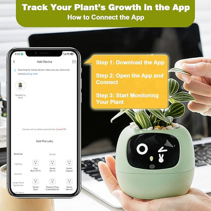 Upgraded AI Smart Flower Pot Multi-Emotion Interactive Digital Display Self Watering Planter, Monitor Soil Moisture/Water Level/Light/Battery, Supports 50+ Plants Decor for Desk Home Pet Office(Green)