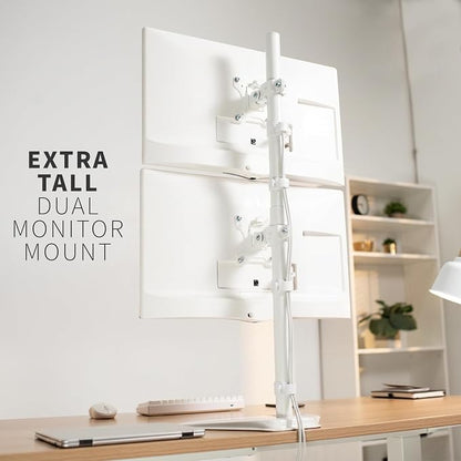 VIVO Dual Monitor Desk Stand Free-Standing LCD Mount, Holds in Stacked Vertical Position 2 Ultrawide Screens up to 34 inches, White, STAND-V002LW