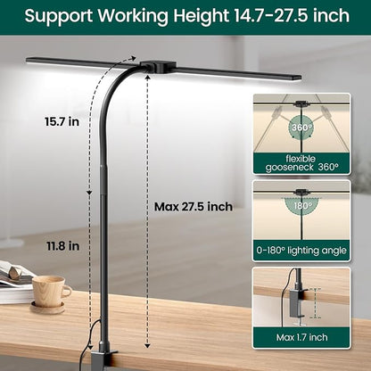 LED Desk Lamp with Wireless Remote, Dual Screen Computer Monitor Desk Lamps for Home Office, Eye Protection Modern Table Light Adjustable Flexible Gooseneck, for Architect Studio Working Reading