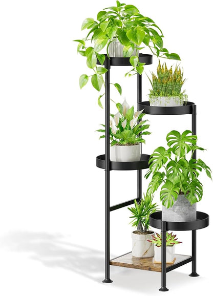 Plant Stand Indoor Outdoor, 5 Tier Metal Flower Pot Shelf Holder Clearance, Tall Corner Rack for Multiple Plants, Modern Organizer Display for Patio Orchid Office Porch Living Room Garden, Black