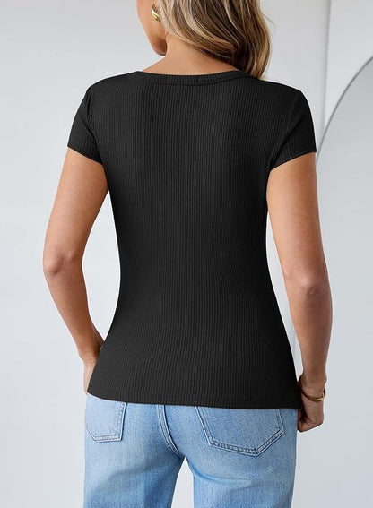 Pink Queen Sexy Tops for Women Cutout Keyhole Neck Cap Sleeve Shirts Casual Summer Clothes 2026 Fashion